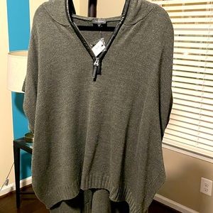 Oversized Hooded Hi-Lo Gray Sweater/Poncho